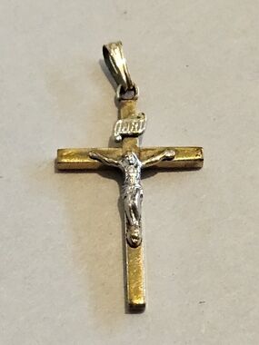 Vintage Italian Two-Tone Crucifix Pendant - INRI Cross Made in Italy